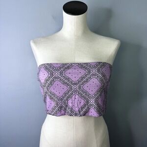 PacSun PAC Cares Purple Bandana Print Bandeau Tie Back Scarf Crop Top Women's S